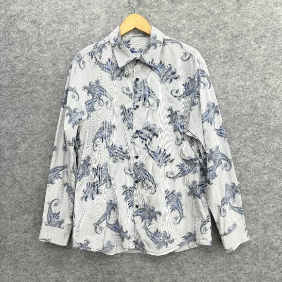Tasso Elba Men's Dress Shirt, Button-Up, 100% Cotton, Blue Floral, XL, 17-17.5 - Picture 1 of 11